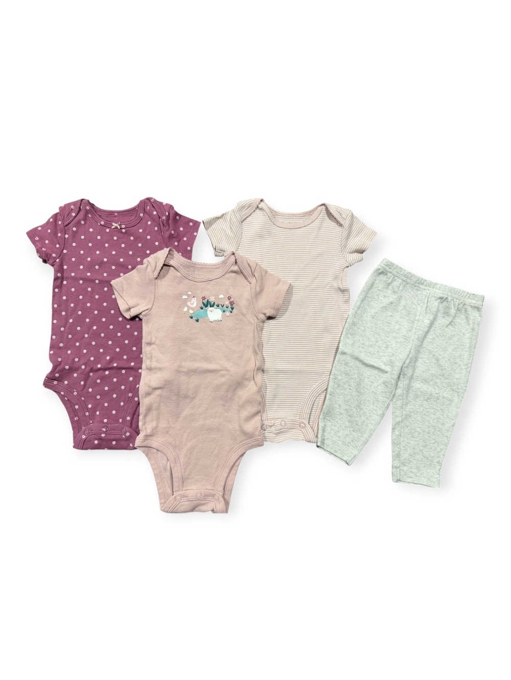 Carter's Baby Bodysuit Set with Pants, Size 6M, 3 Short Sleeve and Grey Pants